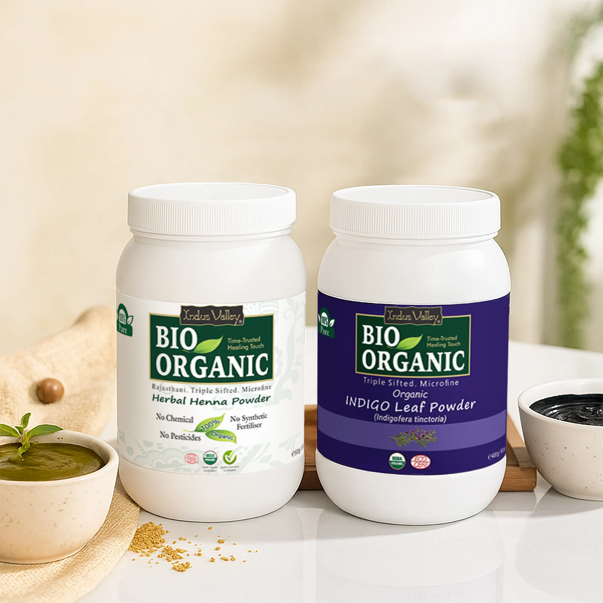 Bio Organic Herbal Henna Powder And Indigo Powder Combo